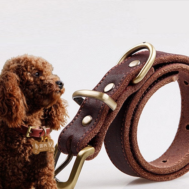 Genuine Cowhide Dog Collar for Small Medium Dogs Adjustable