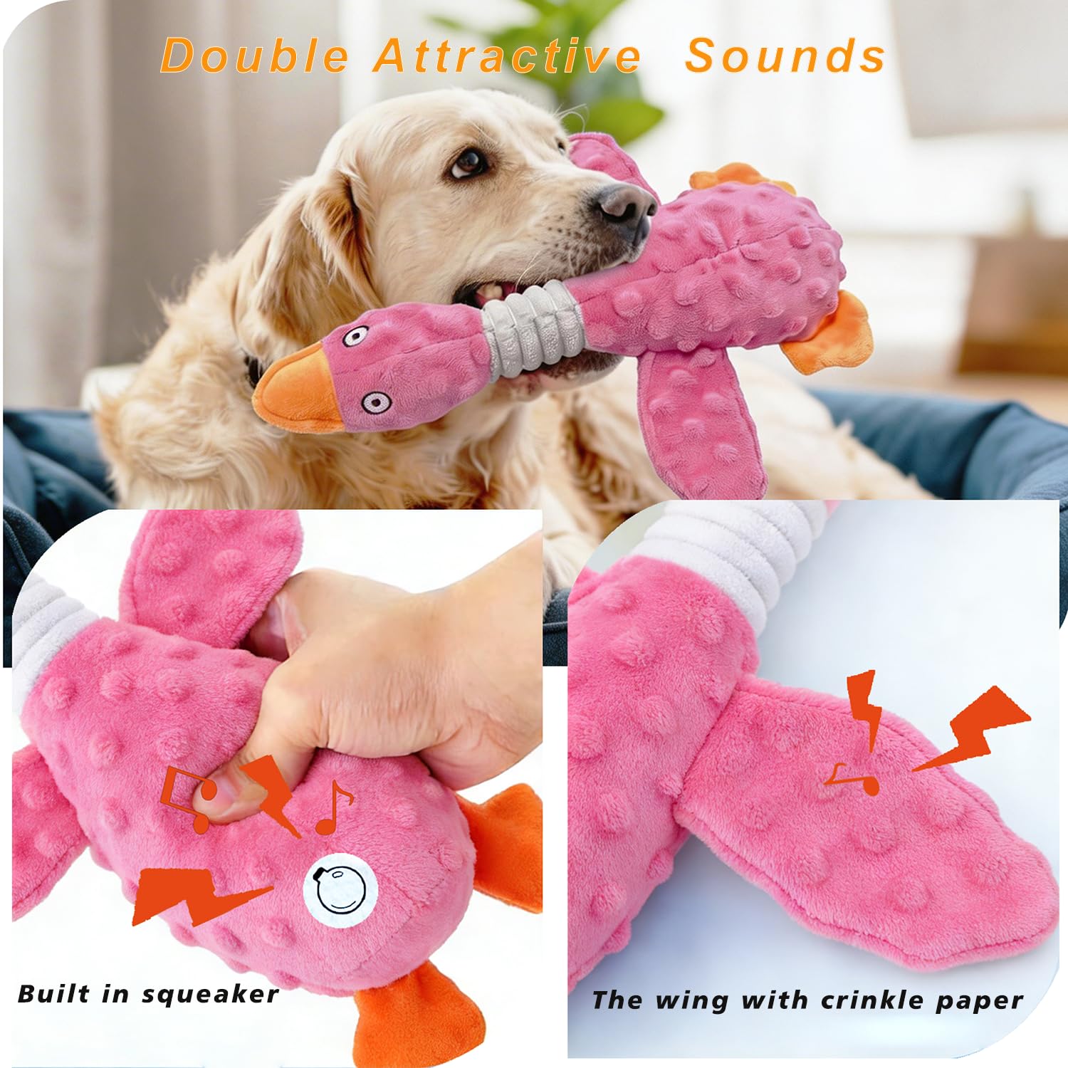 Durable Squeaky Plush Duck Dog Toy for Aggressive Chewers