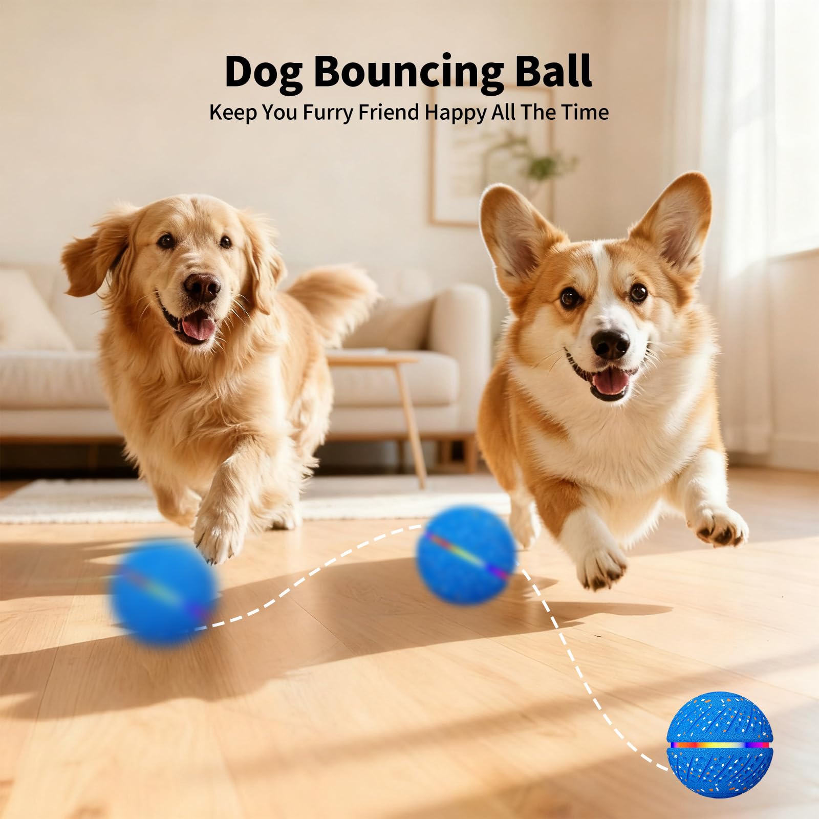 Smart Interactive Bouncing Dog Ball with Colorful Lights Automatic