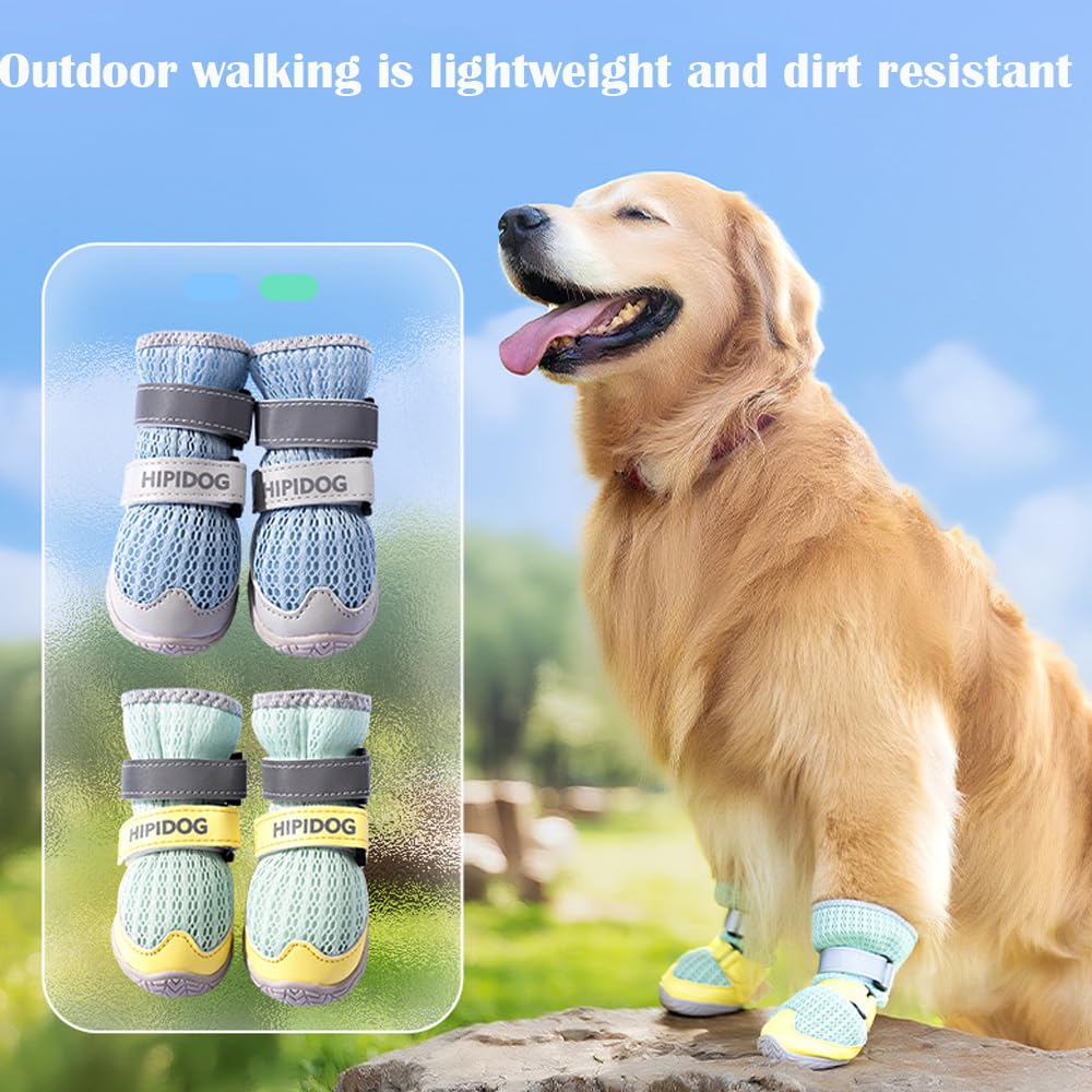 4PCS Reflective Anti-Slip Dog Boots for Outdoor Walking