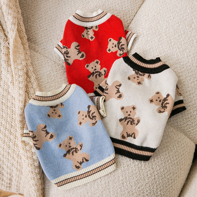 Striped Knitted Dog Sweater Cardigan for Warm Comfortable Wear