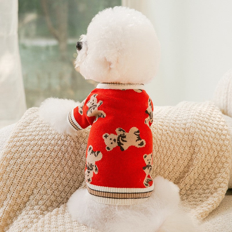 Striped Knitted Dog Sweater Cardigan for Warm Comfortable Wear
