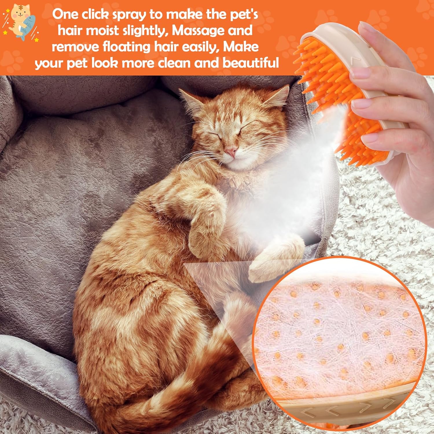 4-in-1 Steam Cat Grooming Brush with Ringworm Detector