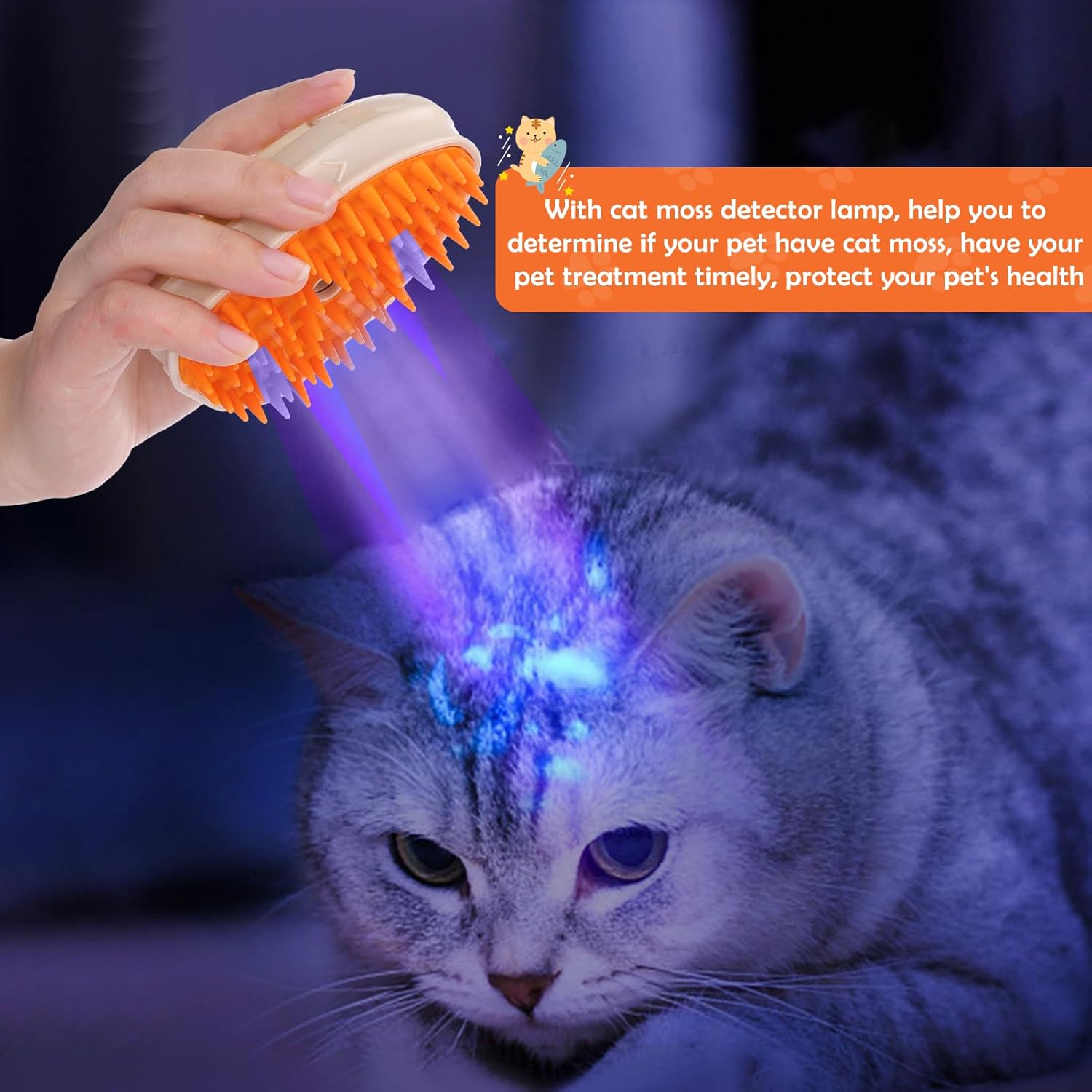 4-in-1 Steam Cat Grooming Brush with Ringworm Detector