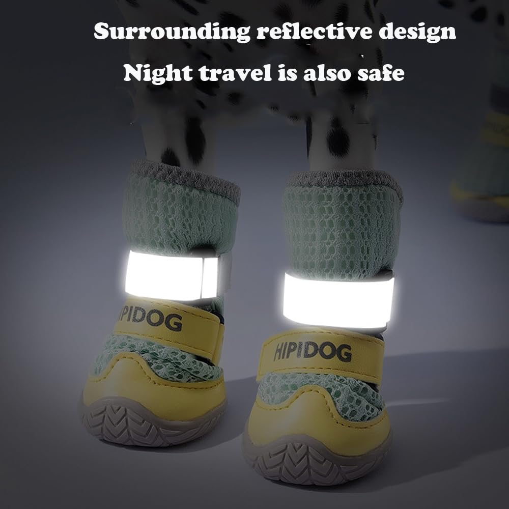 4PCS Reflective Anti-Slip Dog Boots for Outdoor Walking