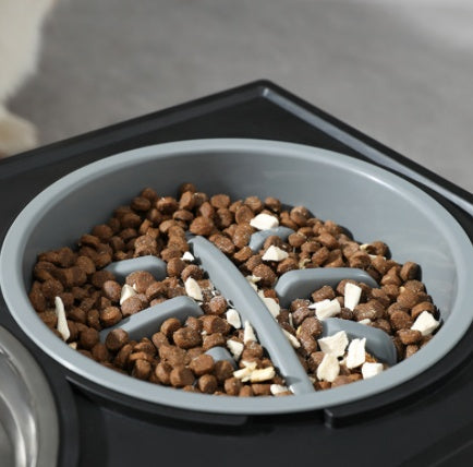 Adjustable Elevated Stainless Steel Slow Feeder Dog Bowl