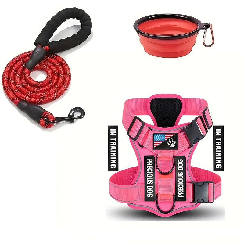 Reflective Service Dog Harness Leash Set with Folding Bowl