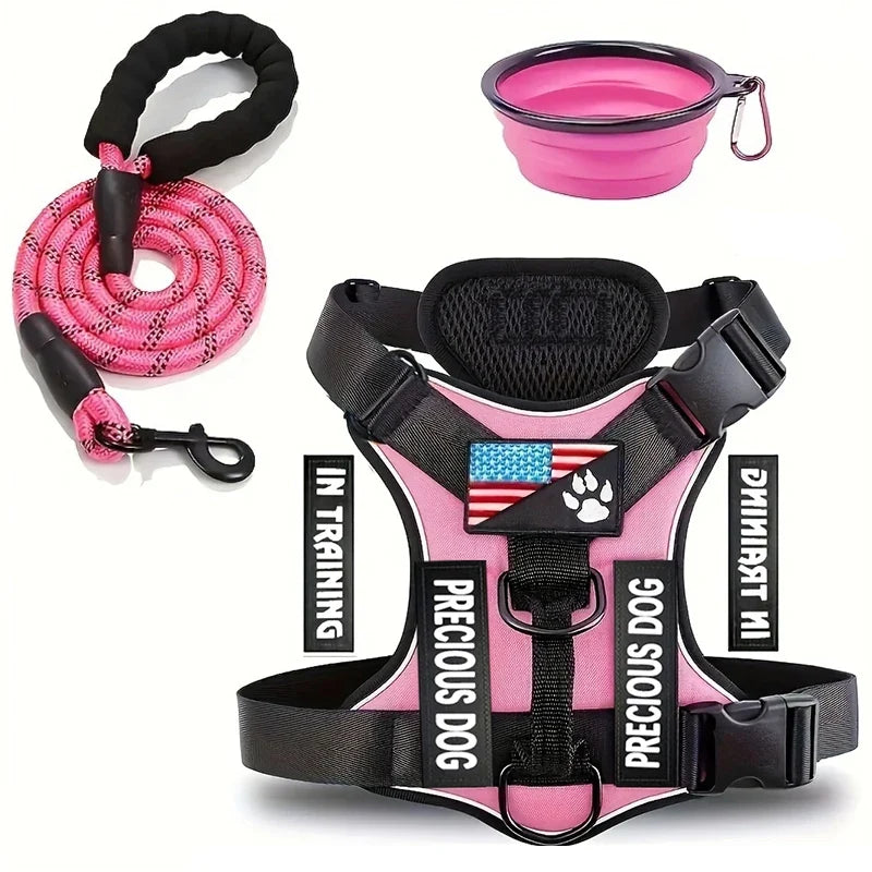 Reflective Service Dog Harness Leash Set with Folding Bowl