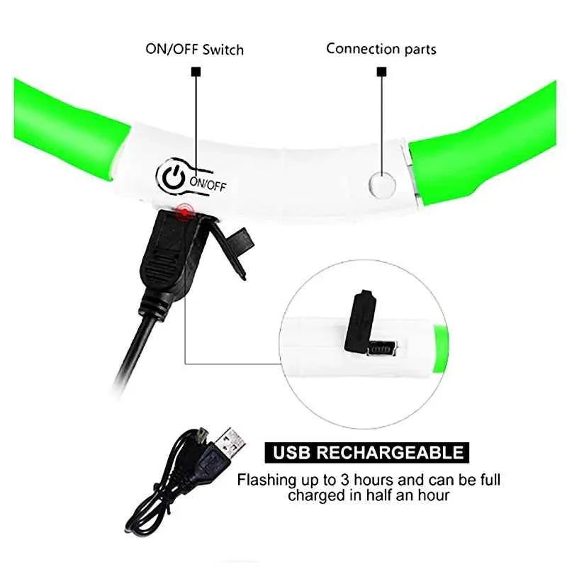 USB Rechargeable LED Dog Collar for Night Safety Visibility