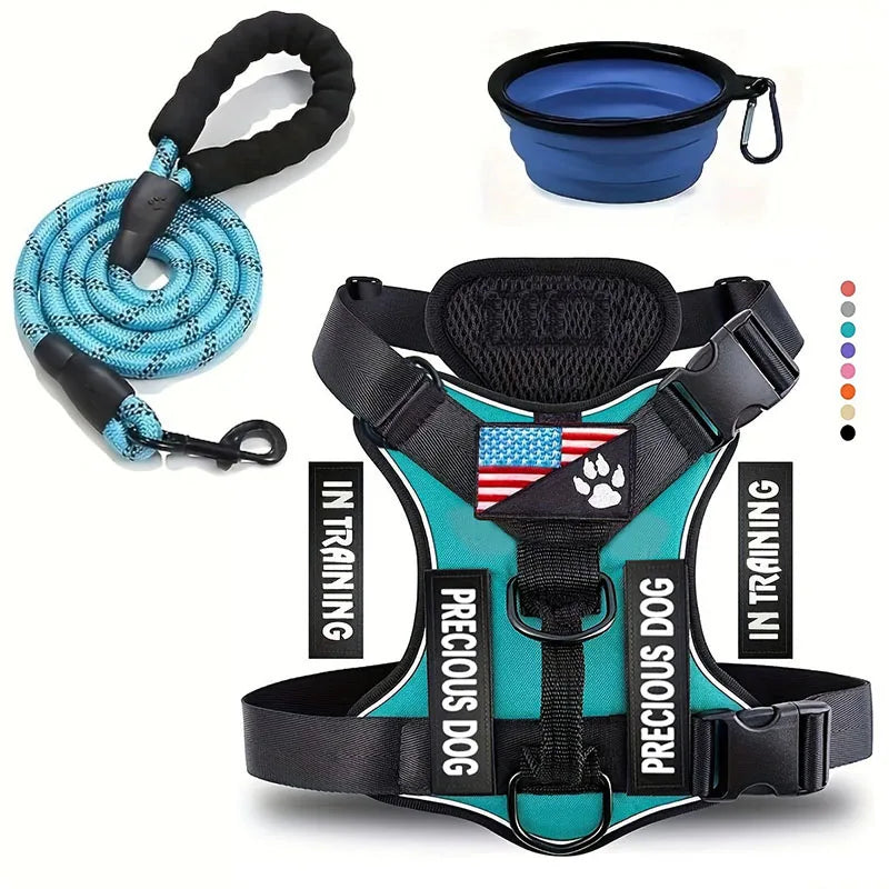 Reflective Service Dog Harness Leash Set with Folding Bowl