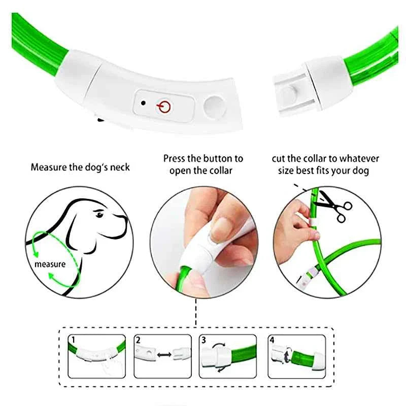 USB Rechargeable LED Dog Collar for Night Safety Visibility