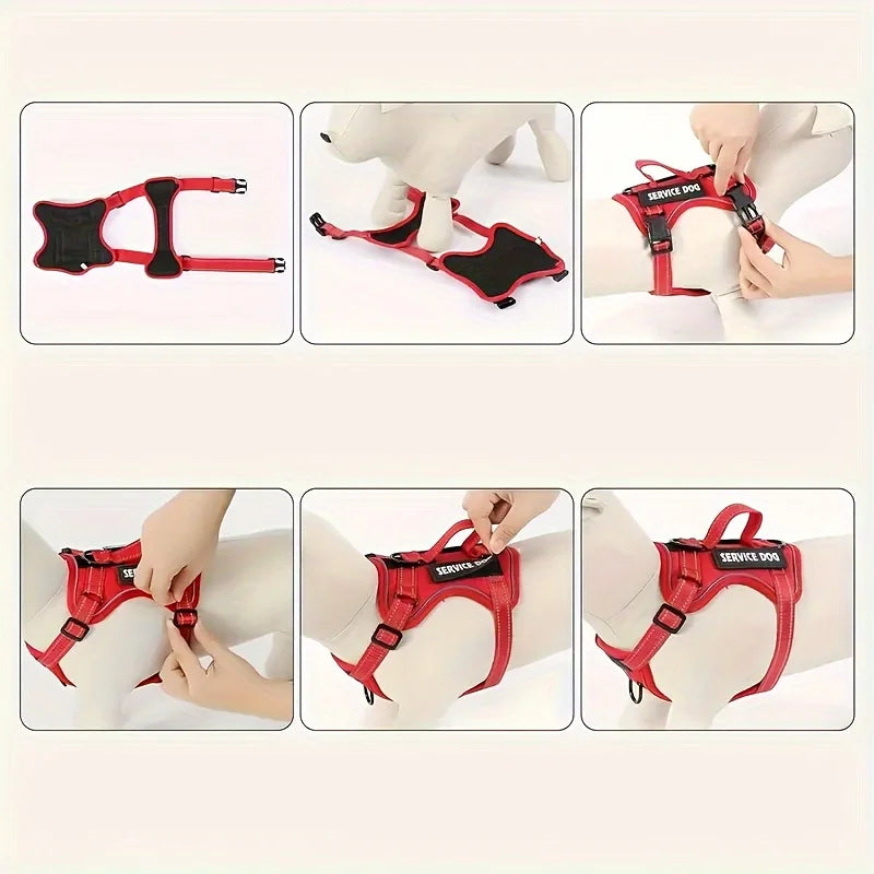 Reflective Service Dog Harness Leash Set with Folding Bowl