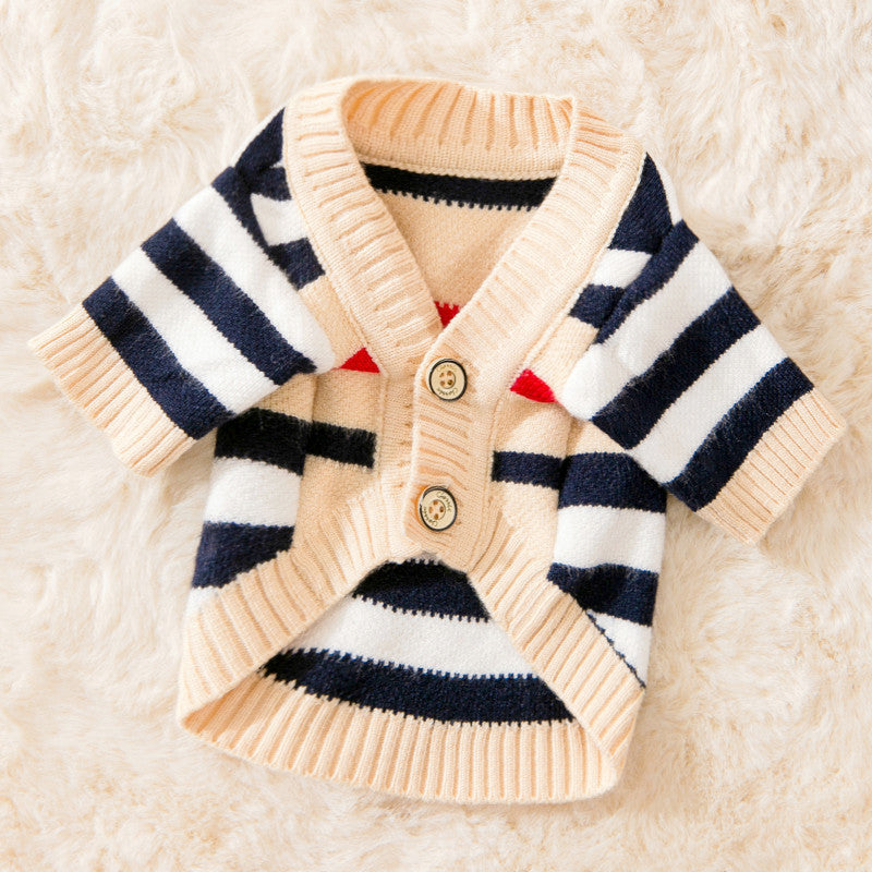 Striped Knitted Dog Sweater Cardigan for Warm Comfortable Wear