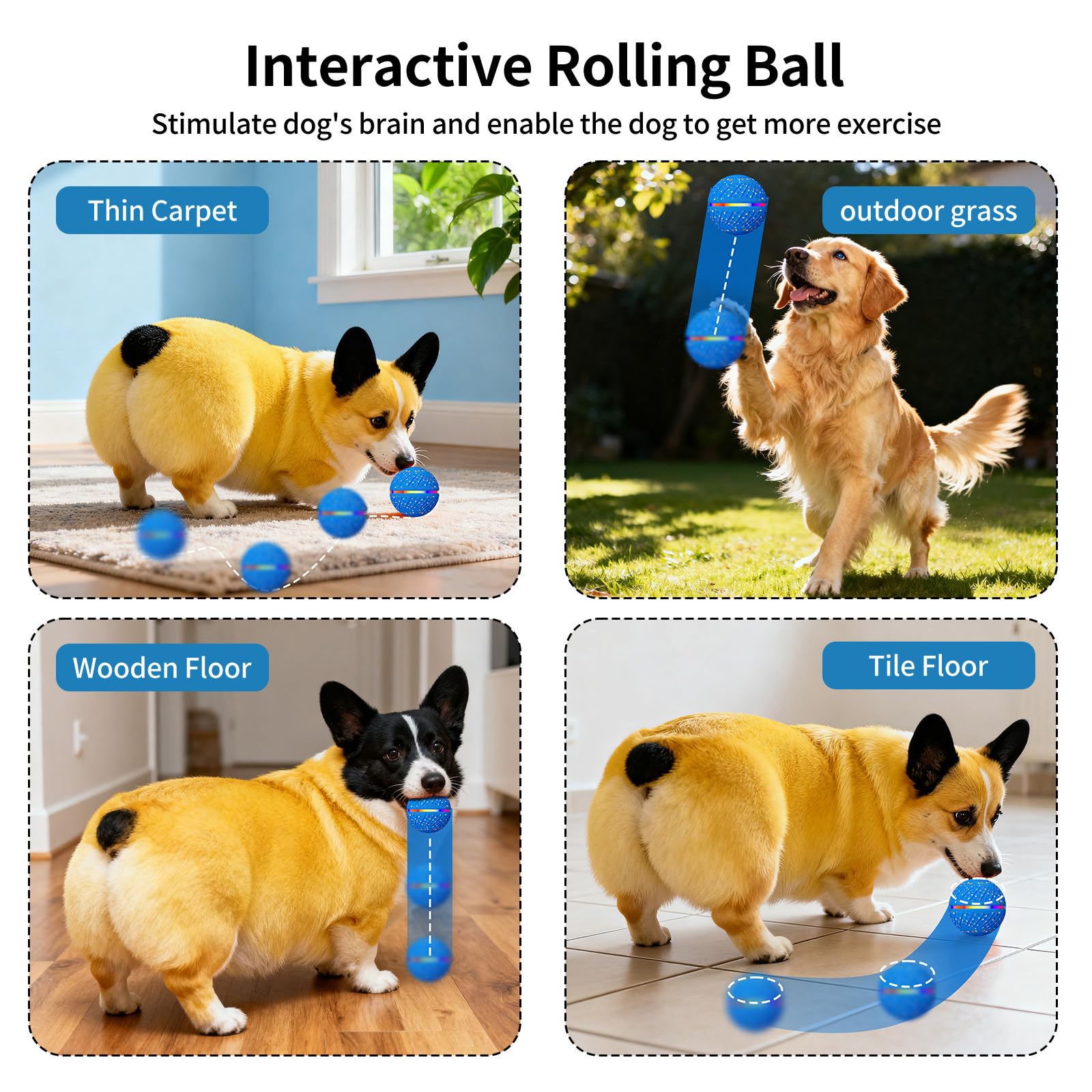 Smart Interactive Bouncing Dog Ball with Colorful Lights Automatic