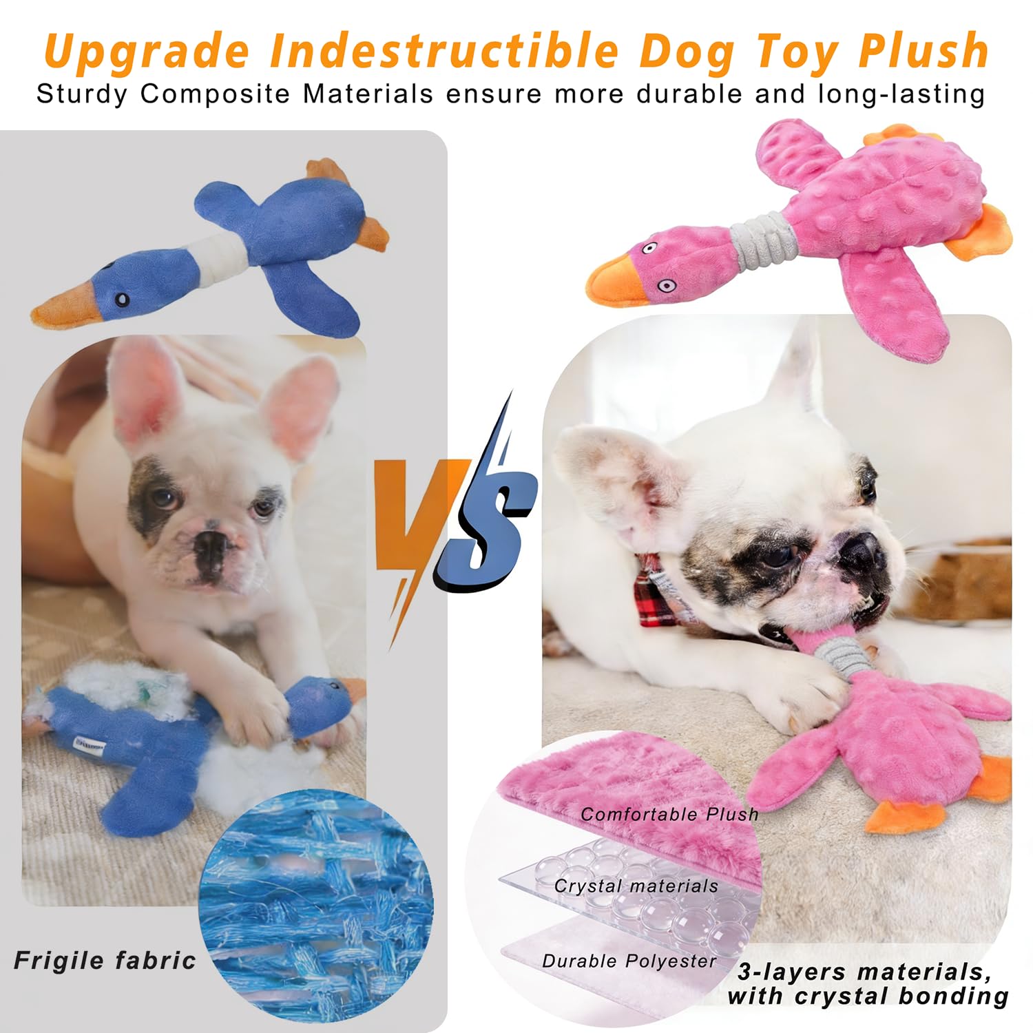 Durable Squeaky Plush Duck Dog Toy for Aggressive Chewers